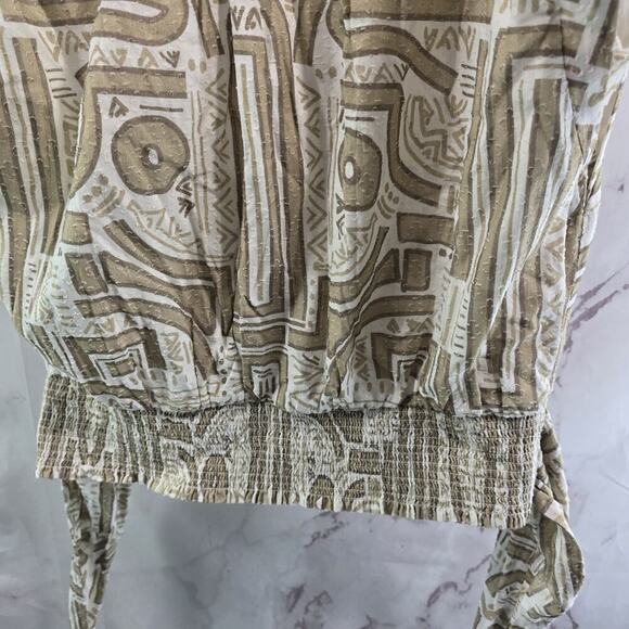 Anthropologie Top Womens Large Beige White Tank Crop Tie V Cream Tan Faux Wrap - Picture 8 of 12